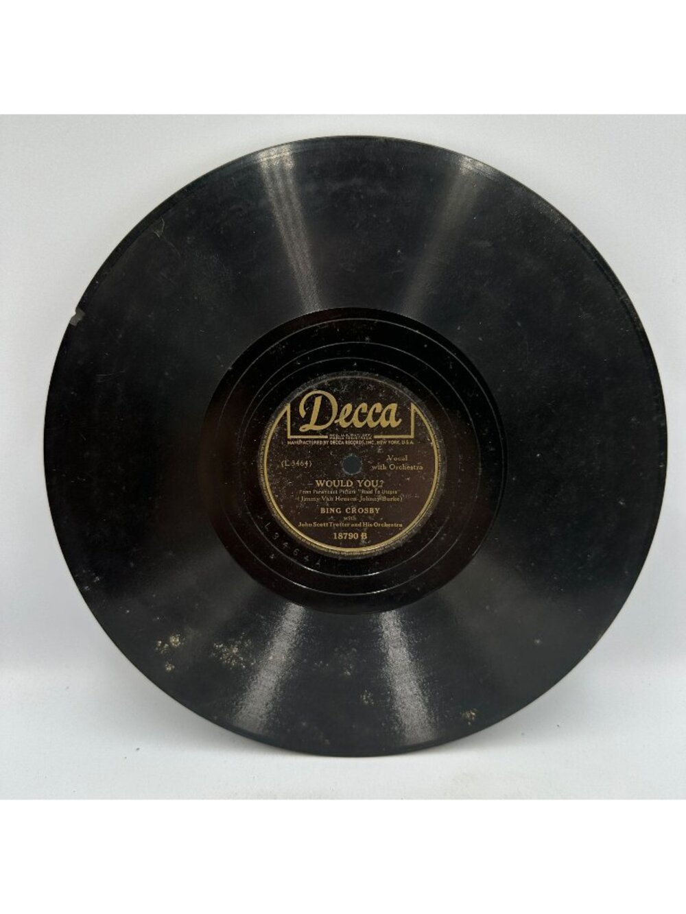 Bing Crosby Personality / Would You? 78 RPM 10" Vinyl 1946 Decca Vocal Jazz